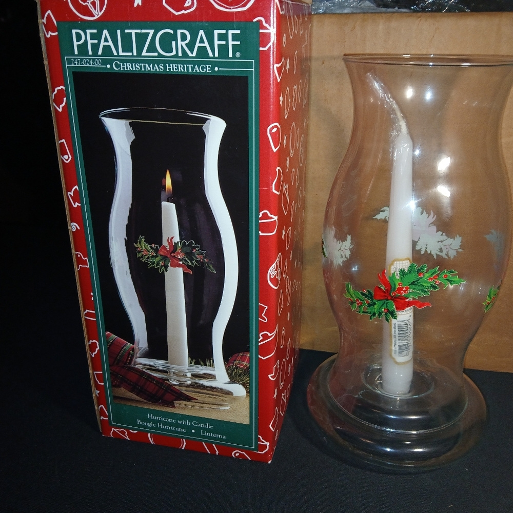 Pfaltzgraff Christmas Heritage Glass Hurricane Candle Holder